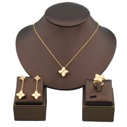 Bohemian Temperament Lucky Grass Jewellery Three Piece Set With Gold-plated Bare Body Earrings Necklace Ring Set