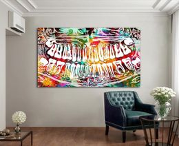 Creative Colourful Tooth Laugh Dental Graffiti Art Canvas Painting Dentist Decor Wall Pictures for Medical Education Office Home De1357237