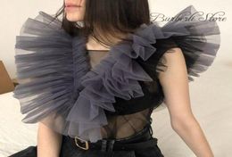 Women039s Swimwear Trendy Grey Short Tulle Women Tops Ruffles Tiered Tutu Blouse Sexy Vneck Summer Custom Made9927017