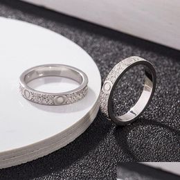 Band Rings Fl Diamond Star Ring Love Designer Men And Women Titanium Steel Sier Rose Gold For Lovers Couple Jewellery Engagement Gift 4- Otjk7