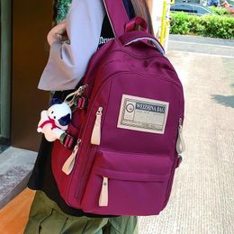 Backpack Large Capacity Women Nylon For Teenagers Solid Color School Bag Multifunctional Travel Rucksack Female Canvas Mochila