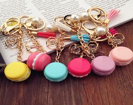 Lovely Macaron Keychains Bag Pearl Charm Keychain Chaveiro llaveros Gold Metal Keyring Car Key Holder8886999