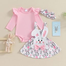 Clothing Sets Carolilly Baby Girl Easter Outfit Ruffle Long Sleeves Romper With Suspender Skirt And Headband