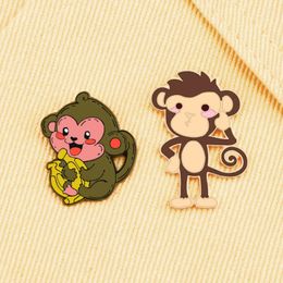 Brooches 2 Styles Cartoon Monkey Enamel Pins High Qualityt Cute Animal Women Men Jeans Coat Lapel Pin Badges Jewellery For Friend