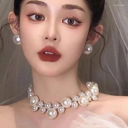 Pendants Retro Bride Pearl Necklace Light Luxury Small And High Grade Collarbone Chain Elegant Versatile Neckchain Weddin