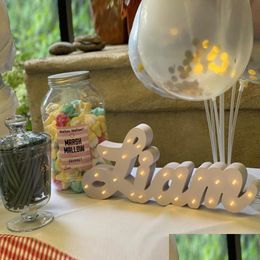 Decorative Objects & Figurines Wooden Letters Led Lamp Sign Marquee Light Up Night Grow Wall Decoration For Bedroom Wedding Ornaments Dhd5V