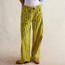 Women's Pants Striped Lounge Womens 2000s Aesthetic Wide Leg Y2k Drawstring High Waist Casual Chequered Palazzo Trousers