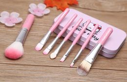 1set Kitty pink black 7Pc/set Mini Makeup brush Set cosmetics kit de pinceis de maquiagem make up brush Kit with Metal box