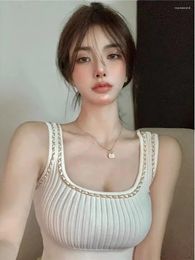 Women's Tanks White Knitted Camisole Vest For Women In The Summer Of 2024 With A Small Fragrant Woven Chain As Base Short Top 4PFJ