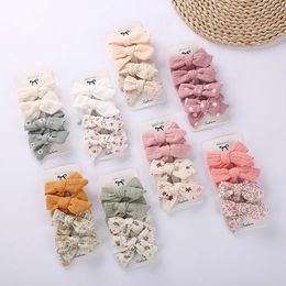 4PcsSet Baby Bows Hair Clips Muslin Girls Hairpins Hairclip For Kids Cotton Linen Barrette Flower Print Side Pin Accessories 240515