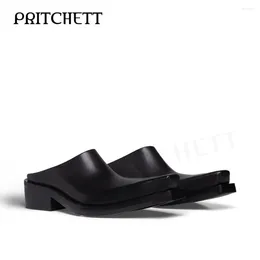 Casual Shoes Black Genuine Leather Square Toe Mules Root Back Empty Men's Sandals Formal Wear Business Fashion