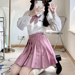 Clothing Sets White Long Sleeve JK School Uniform Suit Autumn Winter High Waist Pink Pleated Skirts Women Student Girl Clothes Japanese