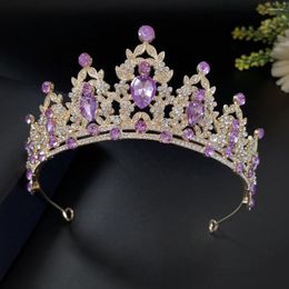 Hair Clips Baroque Headbands For Bride Wedding Purple Rhinestone Tiaras And Crowns Bridal Headdresses Princess Diadem Women Party Diademas