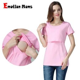 Maternity Tops Tees 2024 Summer Maternity Clothes Pure Color Short Sleeve Breastfeeding Tops For Pregnant Women Casual And Loose Nursing T-shirt H240518