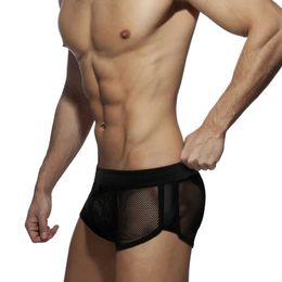 Men's Swimwear Summer Mens Sport Running Jogging Shorts Quick Dry Polyester Transparent Elastic Bottoms Sexy Male Side Split Mesh Sweatpants Y240517