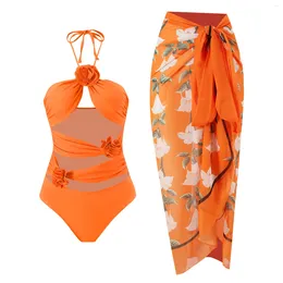 Women's Swimwear 2024 One-piece Cut Up Style Swimsuit Chiffon Beach Skirt Monokini Pareo Bathing Suit
