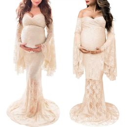 Maternity Dresses Sepzay Off Shoulder Lace Maternity Dress for Photography Maxi Maternity Props Dresses for Photo Shoot Baby Shower H240518