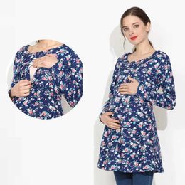 Maternity Tops Tees New Spring Fall Long Sleeve Breastfeeding Clothes Maternity Nursing Tee Good Stretch Cotton Pregnant T Shirt Jersey De Lactancia Y240518