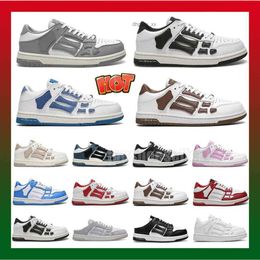 Dress Shoes NEW AMIRIis SKEL TOP HI Sneakers Runner Women Men Low Bone Leather Sneakers Skeleton for Men New Blue Red White Black Green Outdoor Training Shoes