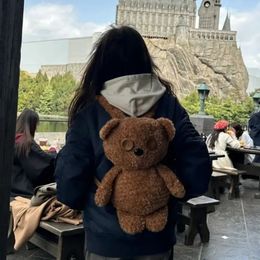 Fahion Bear Plush Rucksack für Kinder und Mädchen Geschenk Cartoon niedlicher Bären Plüsch -Füllbeutel für Schule/Reisen 240513