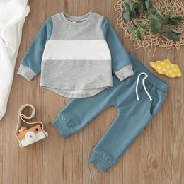 Clothing Sets Toddler Boys Girls Long Sleeve Patchwork Colour T Shirt Pullover Tops Pants Kids Outfits Sweater Baby Plaid Pant