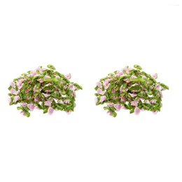 Decorative Flowers 200Pcs Mini Satin Ribbon Flower Leaf Wedding Decor Appliques Sewing DIY Main Color:Pink