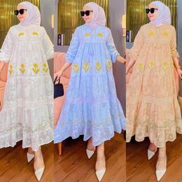 Ethnic Clothing Embroidery Abaya Women Muslim Lace Up Loose Smock Dress Dubai Turkey Kaftan Arab Robe Eid Ramadan Islam JCaftan
