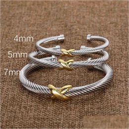 Bangle Designer Fashion Jewellery Twisted X Bracelet Gold Charm Sliver 925 Sterling Sier Bracelets Braided Cross Diamond Zircon Luxury B Otvuf