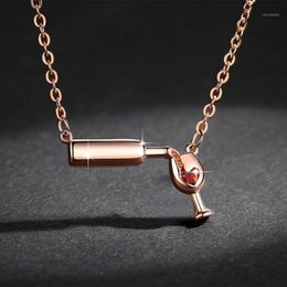 Rose Gold Color Creative Wine Glass Pendant Necklace for Women Zircon Red Heart Wine Cup Charm Necklace Choker Short1 230i