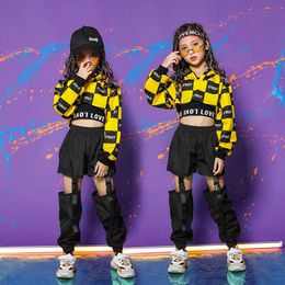 Children Girl long Sleeve Black Yellow Hip Hop Hiphop Ds Jazz Dance Costumes Ballroom Clothes Outfit Girl Clothes 240517