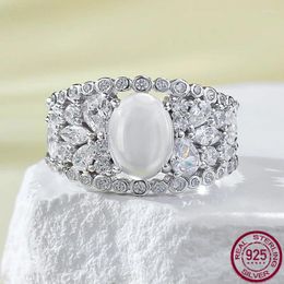 Cluster Rings S925 Silver French Light Luxury Instagram Style Hollow Foam Jade 6 8 Ring Egg Face Finger Wedding Jewellery