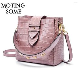 Shoulder Bags Retro Genuine Leather Bucket Women Bag Crocodile Grain Cowhide Handbag Chic Female Calfskin Shopper 2024