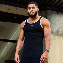 Summer Mens Vest Gym Sports Fitness Quick Dry Breathable Stretch Sleeveless T-Shirt Fashion Mens Clothing Knitted Vest 240518