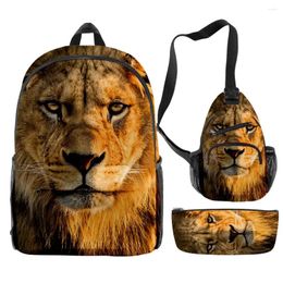 Backpack Hip Hop Novelty Funny Lion 3D Print 3pcs/Set Pupil School Bags Travel Laptop Chest Bag Pencil Case
