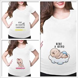 Maternity Tops Tees French baby download Print Maternity Clothes Casual Pregnancy T Shirts Baby Funny Pregnant Women Tees Pregnant Y240518
