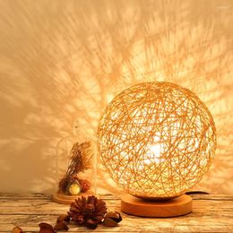Table Lamps Creativity Modern Rattan Ball LED Light Bedroom Study Living Bedside Rope Lamp Birthday Gift Home Decoration
