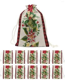 Christmas Decorations Poinsettia Flower Candy Bags Santa Gift Bag Home Party Navidad Xmas Linen Packing Supplies