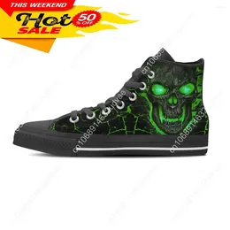 Casual Shoes Canvas High Top Flat For Man Green 3D Lava Skull Print Lace Up Sneakers Male Comfort Zapatos Hombre