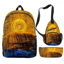 Backpack Harajuku Funny Flame Aperture 3D Print 3pcs/Set Pupil School Bags Travel Laptop Chest Bag Pencil Case