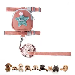 Dog Collars Backpack Harness With Leash Lovely Pet Five-Pointed Star Apparel D-Ring For Daily Walking