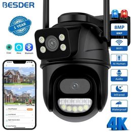 Wireless Camera Kits BESDER PTZ 8MP WiFi Camera Dual Screen Automatic Tracking Color Night Vision Outdoor CCTV Camera 4K Security Protection iSee Applic J240518