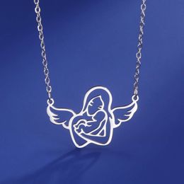 Stainless Steel Necklaces Holding Baby Pendant Aesthetic Chain Choker Necklace Women Jewelry Party Mother Day Gift