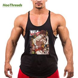 Anime Baki Print Stringer Tank Top for Men Y-Back Vest Tees Athletic Training Undershirt Activewear Gym Workout Bodybuilding 240511
