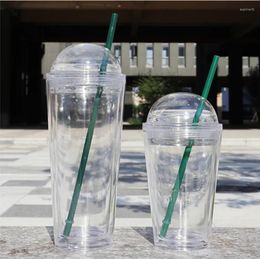 Mugs 2024 Arch Lid Coffee Cup 700ml 710ml 22oz 24oz Reusable Clear Plastic Double Wall Tumbler With Straw Milk Tea Juice Mug