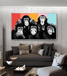 Funny Monkeys Graffiti Canvas Paintings on The Wall Posters and Prints Modern Animals Wall Art Canvas Pictures Kids Room Decor5554003