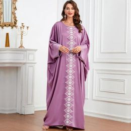Ethnic Clothing Abaya For Women Dubai Arab Muslim Solid Colour Combination Large Bat Sleeves Women's Dress O-neck Ramadan Gurban Long