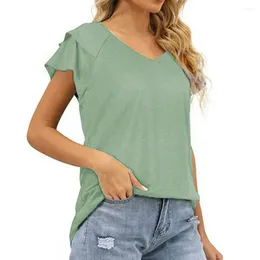 Women's Blouses Versatile V-neck Top Stylish Double Layer Ruffle T-shirt Collection Solid Colour Streetwear For Summer