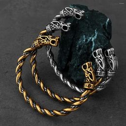 Bangle Viking Vintage Leopard Head Bracelet Men's Stainless Steel Cuff Opening Gold Colour Wristband Jewellery Party Club Gift
