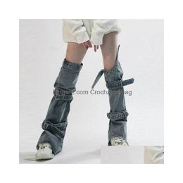 Shoe Parts & Accessories Womens Chic Leg Warmers Knee Length Buckled Denim Stockings Gothic Kawaii Y2K Long Sock Streetwear 240422 Dro Dhao4