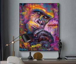 Thinking Orangutan Wall Graffiti Art Canvas Painting Abstract Animal Art Canvas Poster Prints Picture For Kids Room Home Decor3000363